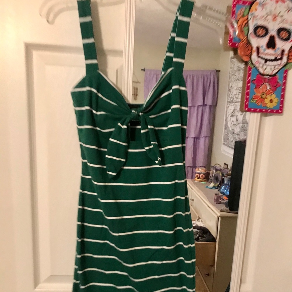 Green & white Striped midi dress